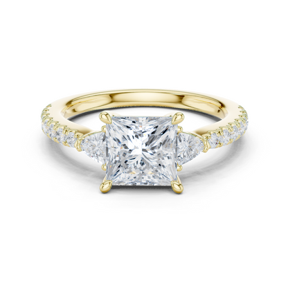 1.96ctw Princess Shaped Diamond Three-Stone Engagement Ring in Yellow Gold