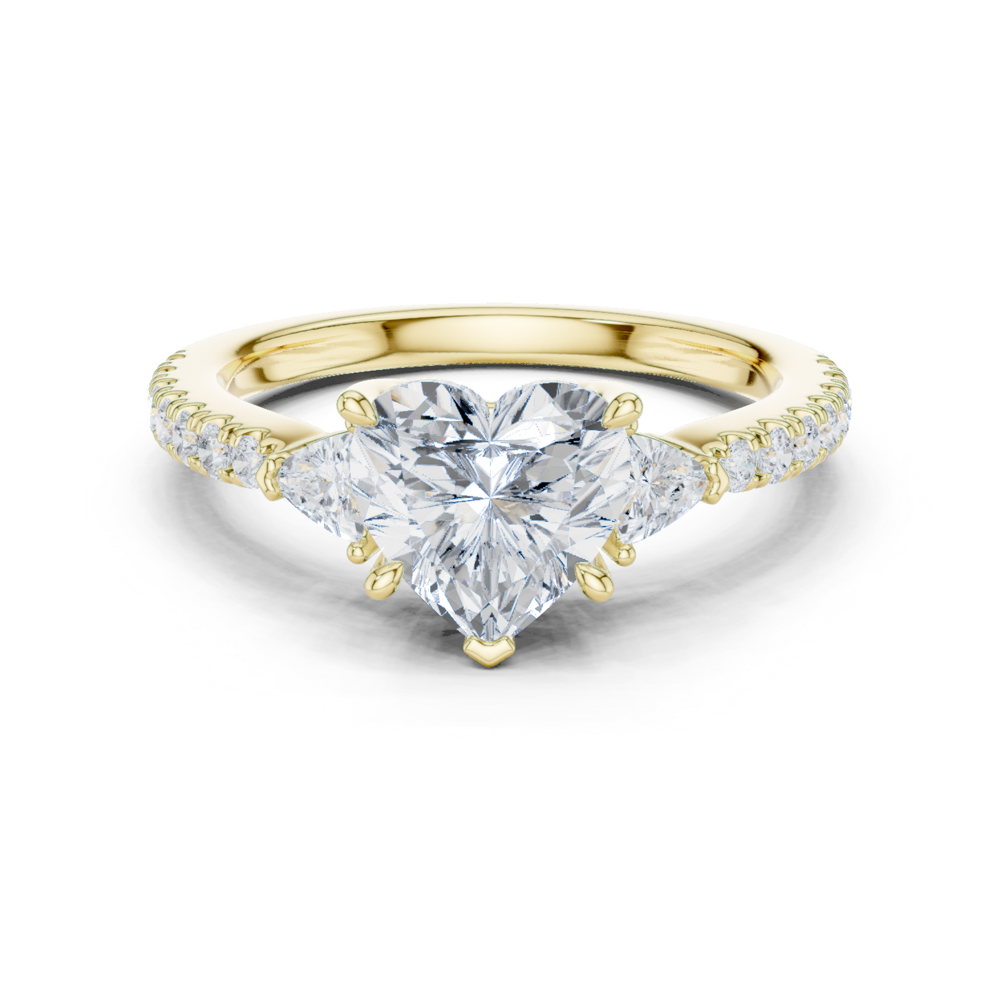 1.96ctw Heart Shaped Diamond Three-Stone Engagement Ring in Yellow Gold