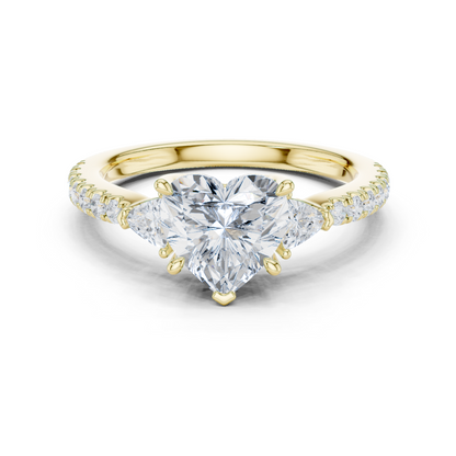 1.96ctw Heart Shaped Diamond Three-Stone Engagement Ring in Yellow Gold