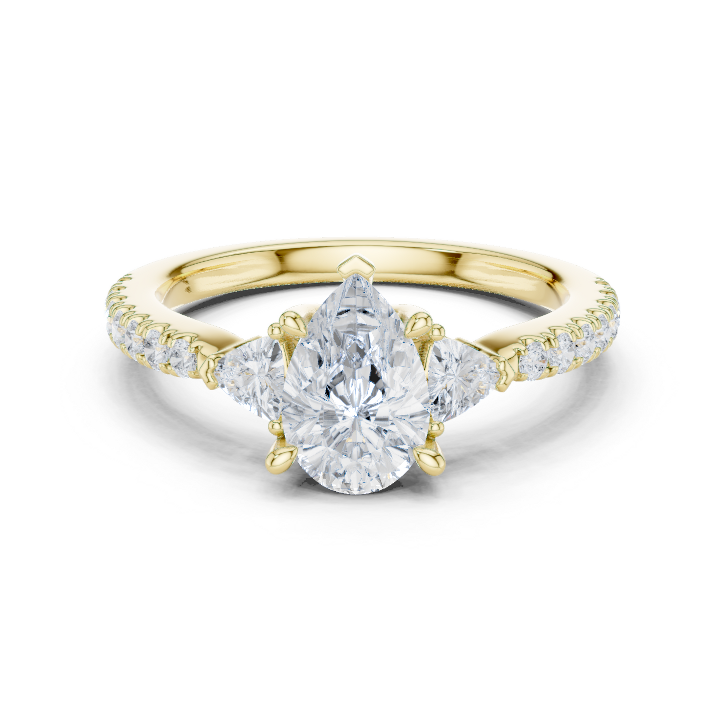 1.96ctw Pear Shaped Diamond Three-Stone Engagement Ring in Yellow Gold