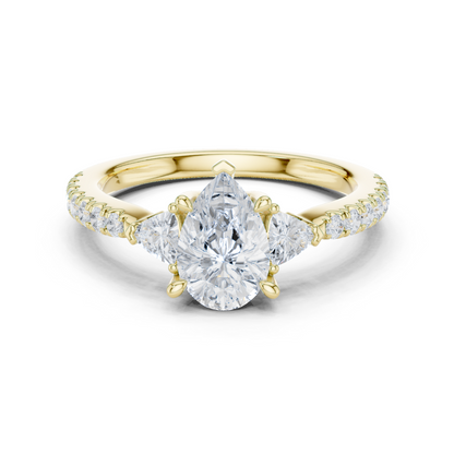 1.96ctw Pear Shaped Diamond Three-Stone Engagement Ring in Yellow Gold