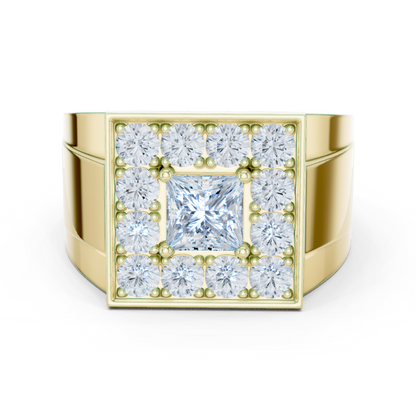 Yellow Gold Princess Cut Diamond Ring - 2.32CTW Square Halo Statement Band