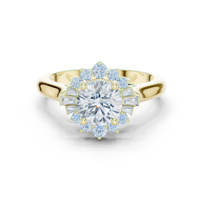 1.41ctw Round Diamond Baguette Ballerina Halo Ring - Solid Gold