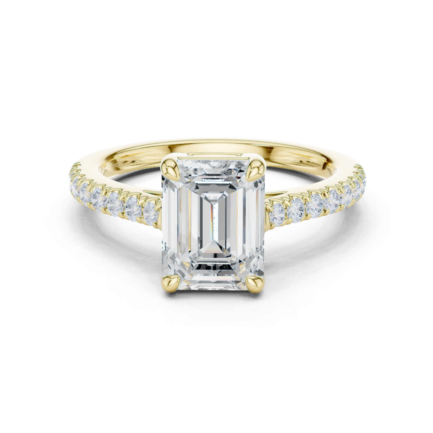2.30ctw Emerald Cut Diamond Pavé Ring | Yellow Gold Solitaire