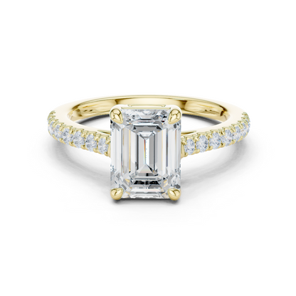 2.30ctw Emerald Cut Diamond Pavé Ring | Yellow Gold Solitaire