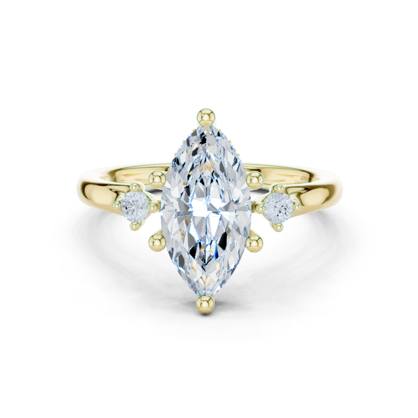 2.17ctw Marquise Cut Three-Stone Ring with Hidden Halo | Yellow Gold