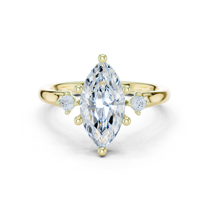 2.17ctw Marquise Cut Three-Stone Ring with Hidden Halo | Yellow Gold