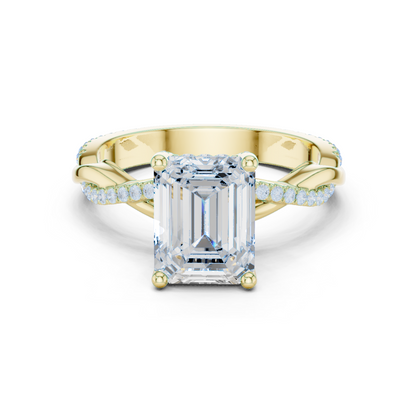 2.35ctw Emerald-Cut Pavé Diamond Twisted Infinity Ring | Yellow Gold Solitaire