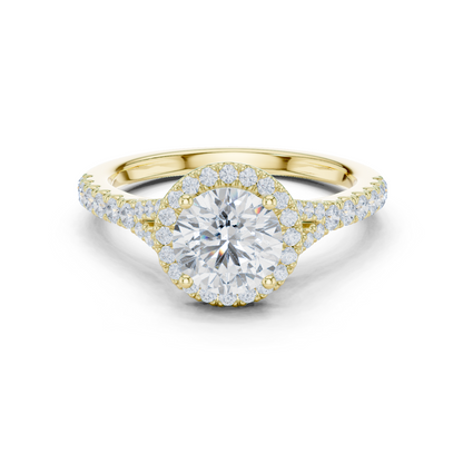 1.39ctw Round-Cut Diamond Halo Split Shank Pavé Bridal Ring | Yellow Gold