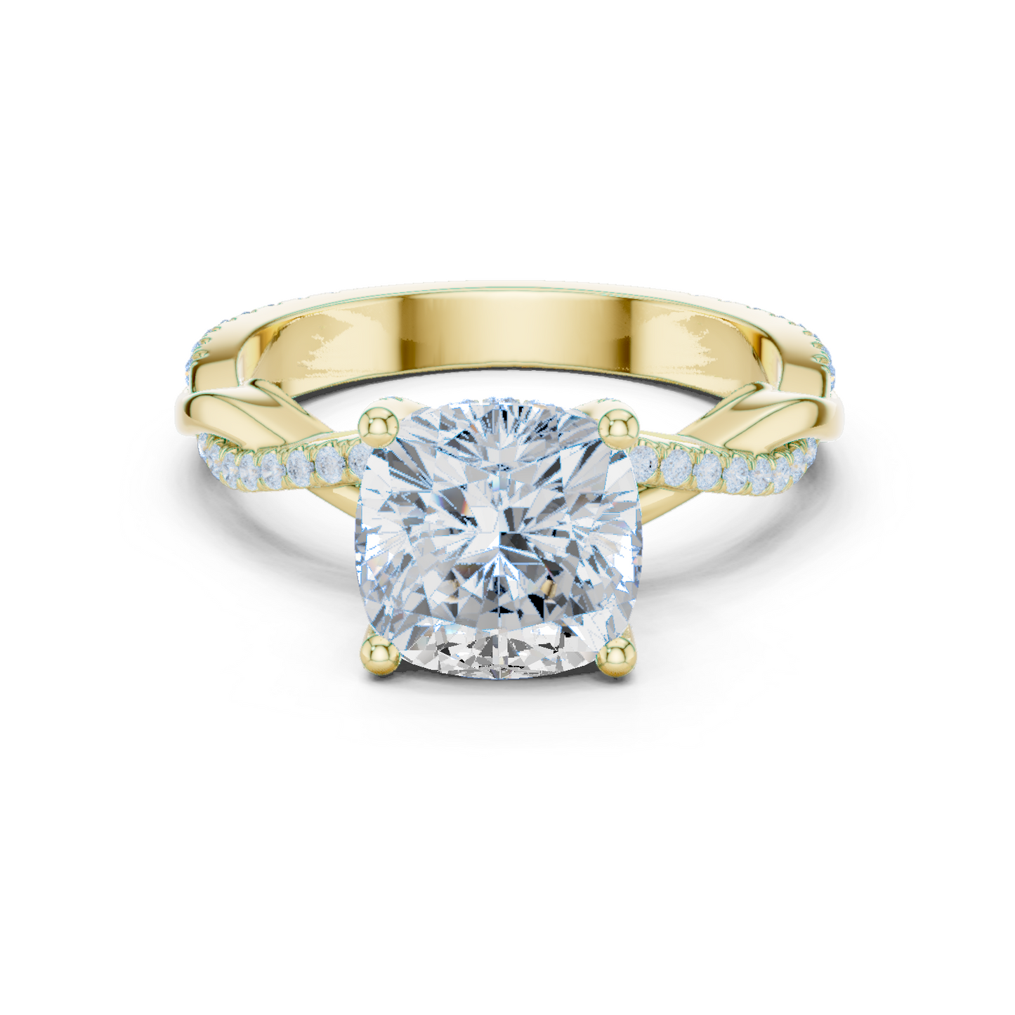2.33ctw Cushion-Cut Pavé Diamond Twisted Infinity Ring | Yellow Gold Solitaire