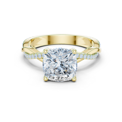 2.33ctw Cushion-Cut Pavé Diamond Twisted Infinity Ring | Yellow Gold Solitaire