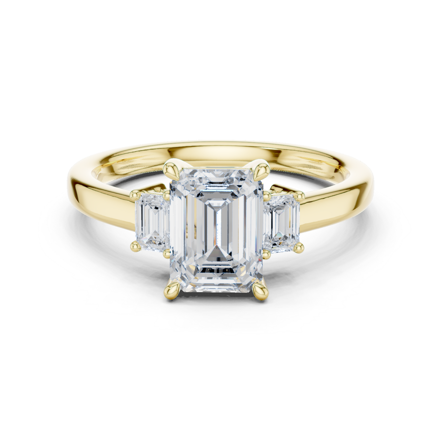 1.70ctw Emerald Shaped Diamond Three-Stone Engagement Ring in Yellow Gold