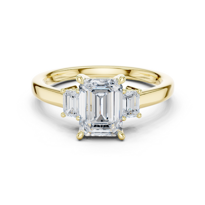 1.70ctw Emerald Shaped Diamond Three-Stone Engagement Ring in Yellow Gold