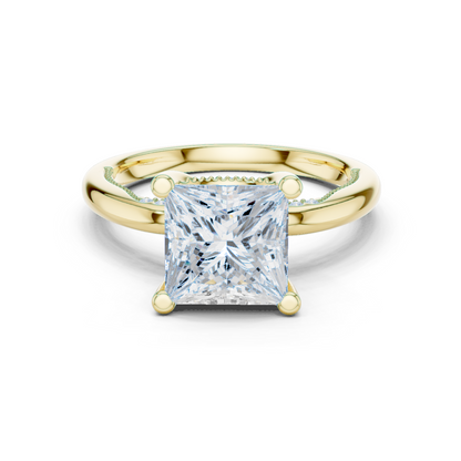 2.63ctw Princess-Cut Diamond Solitaire Hidden Halo Engagement Ring | Solid Gold
