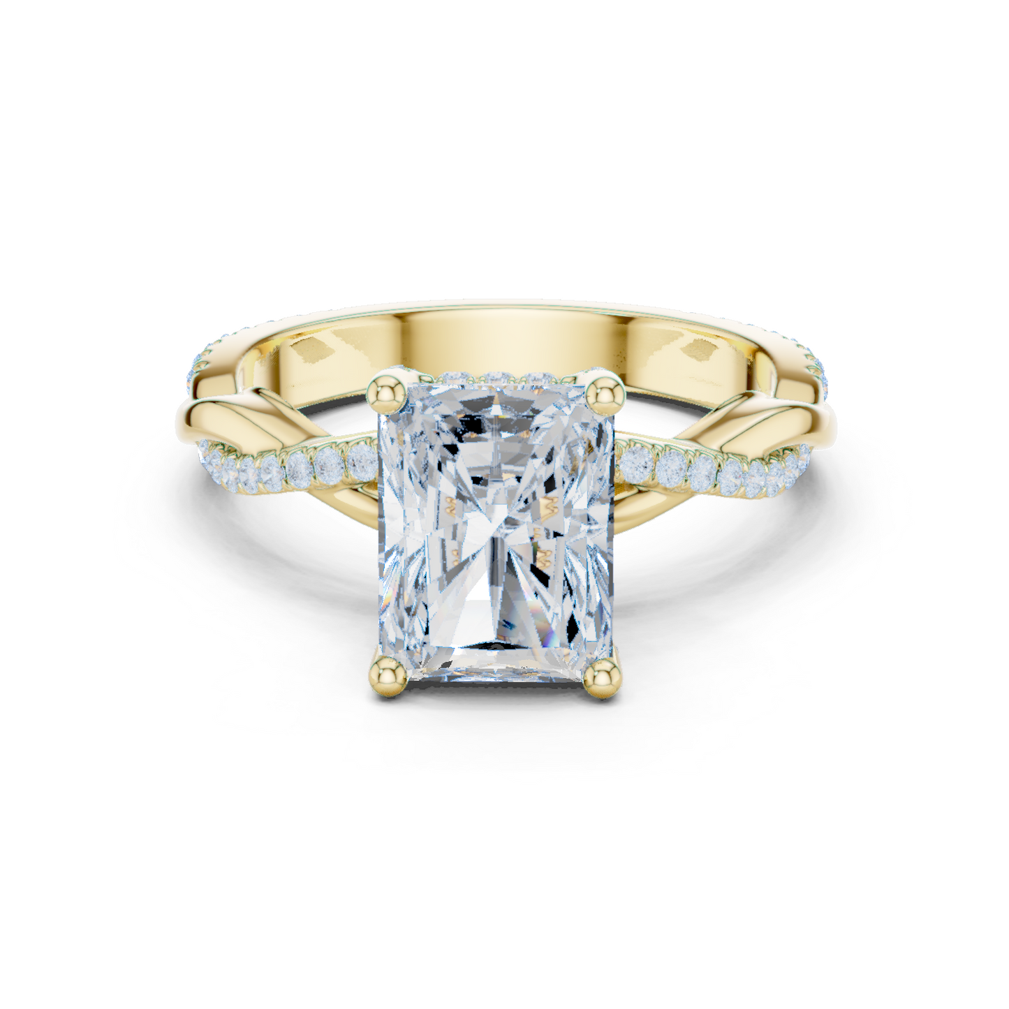 2.35ctw Radiant-Cut Pavé Diamond Twisted Infinity Ring | Yellow Gold Solitaire