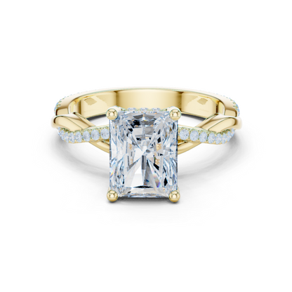 2.35ctw Radiant-Cut Pavé Diamond Twisted Infinity Ring | Yellow Gold Solitaire