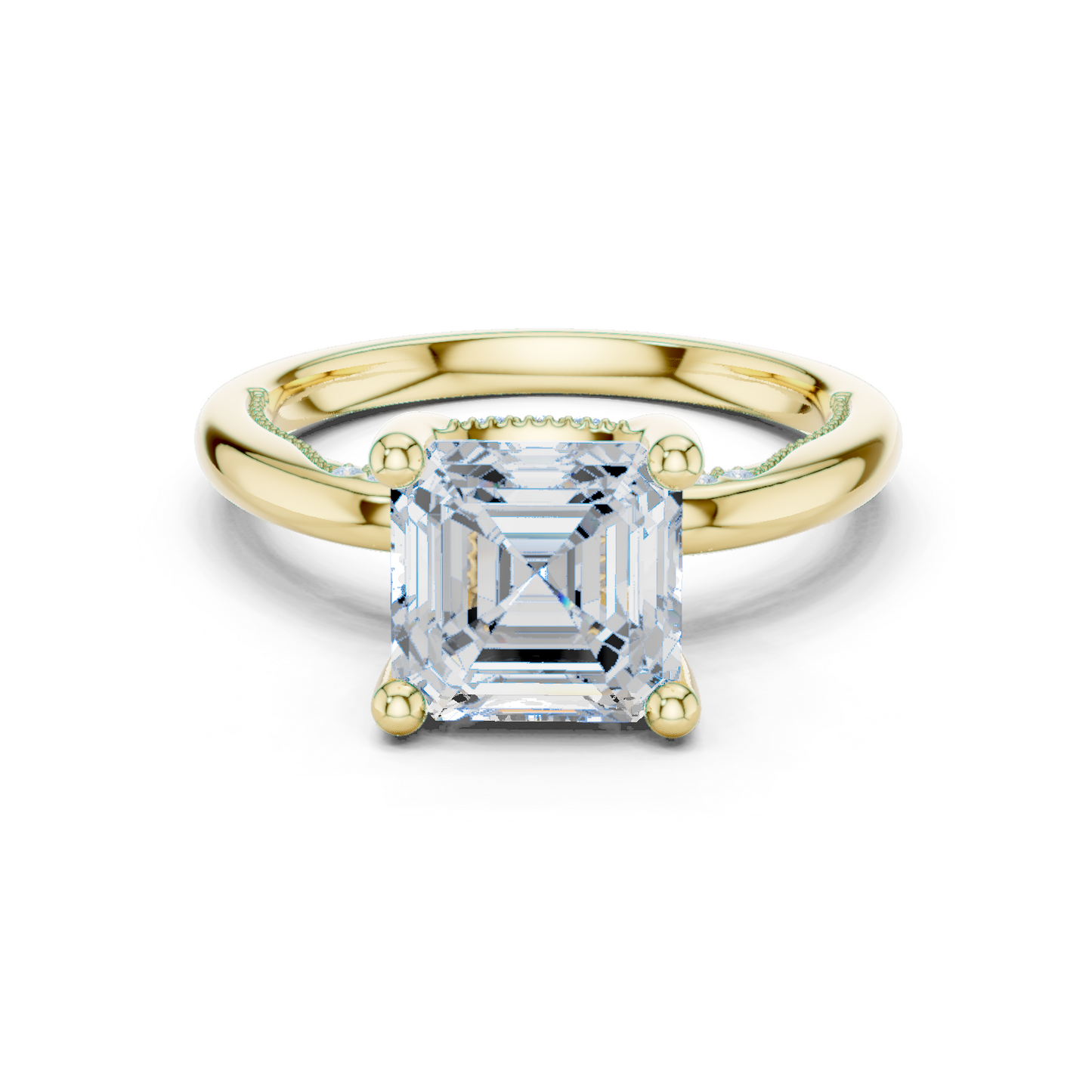 2.63ctw Asscher Cut Diamond Solitaire Hidden Halo Engagement Ring | Solid Gold