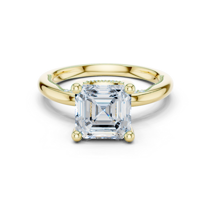 2.63ctw Asscher Cut Diamond Solitaire Hidden Halo Engagement Ring | Solid Gold