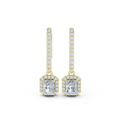 0.83ctw Radiant Cut Diamond Halo Drop Huggie Earrings - Yellow Gold