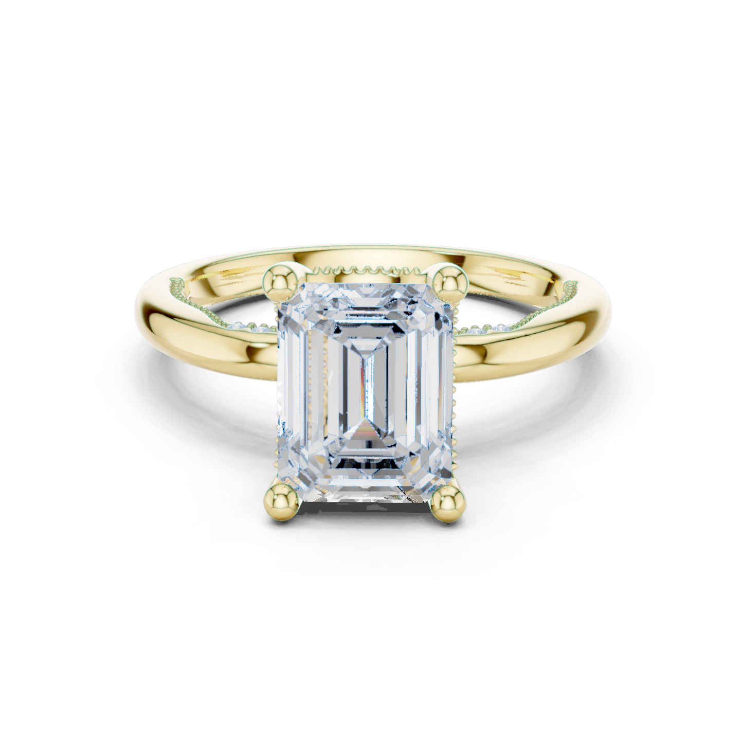 2.63ctw Emerald-Cut Diamond Solitaire Hidden Halo Engagement Ring | Solid Gold