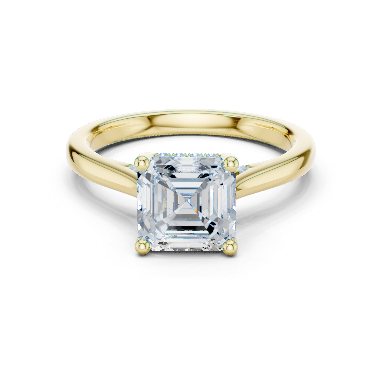 2.14ctw Asschar Cut Diamond Pave Solitaire Hidden Halo Ring | Yellow Gold