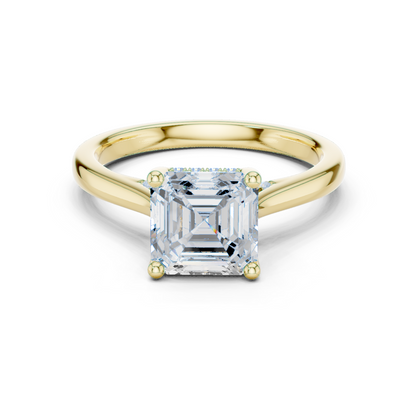 2.14ctw Asschar Cut Diamond Pave Solitaire Hidden Halo Ring | Yellow Gold