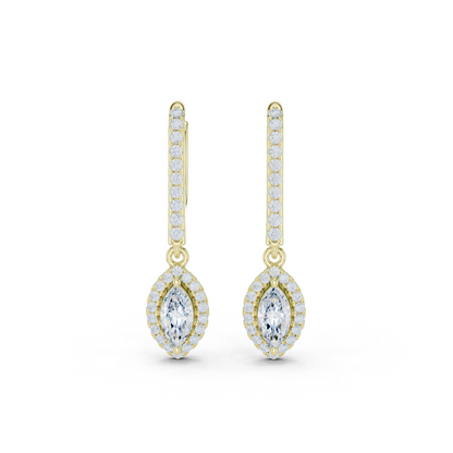 0.85ctw Marquise Cut Diamond Halo Drop Huggie Earrings - Yellow Gold