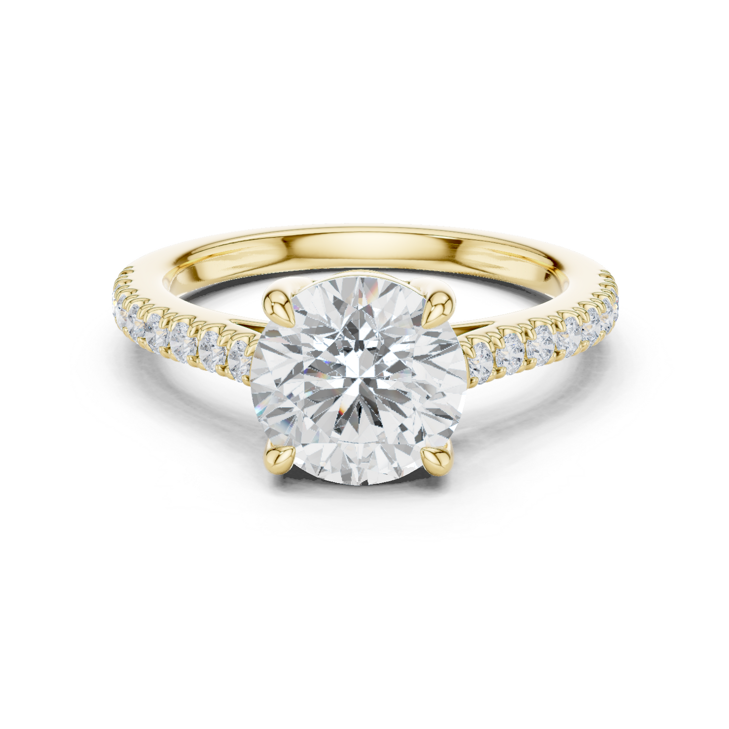 2.30ctw Round Shaped Diamond Pavé Ring | Yellow Gold Solitaire