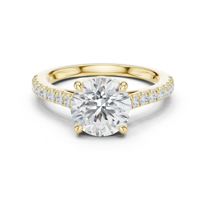 2.30ctw Round Shaped Diamond Pavé Ring | Yellow Gold Solitaire