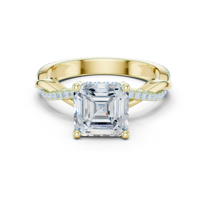 2.33ctw Asscher-Cut Pavé Diamond Twisted Infinity Ring | Yellow Gold Solitaire