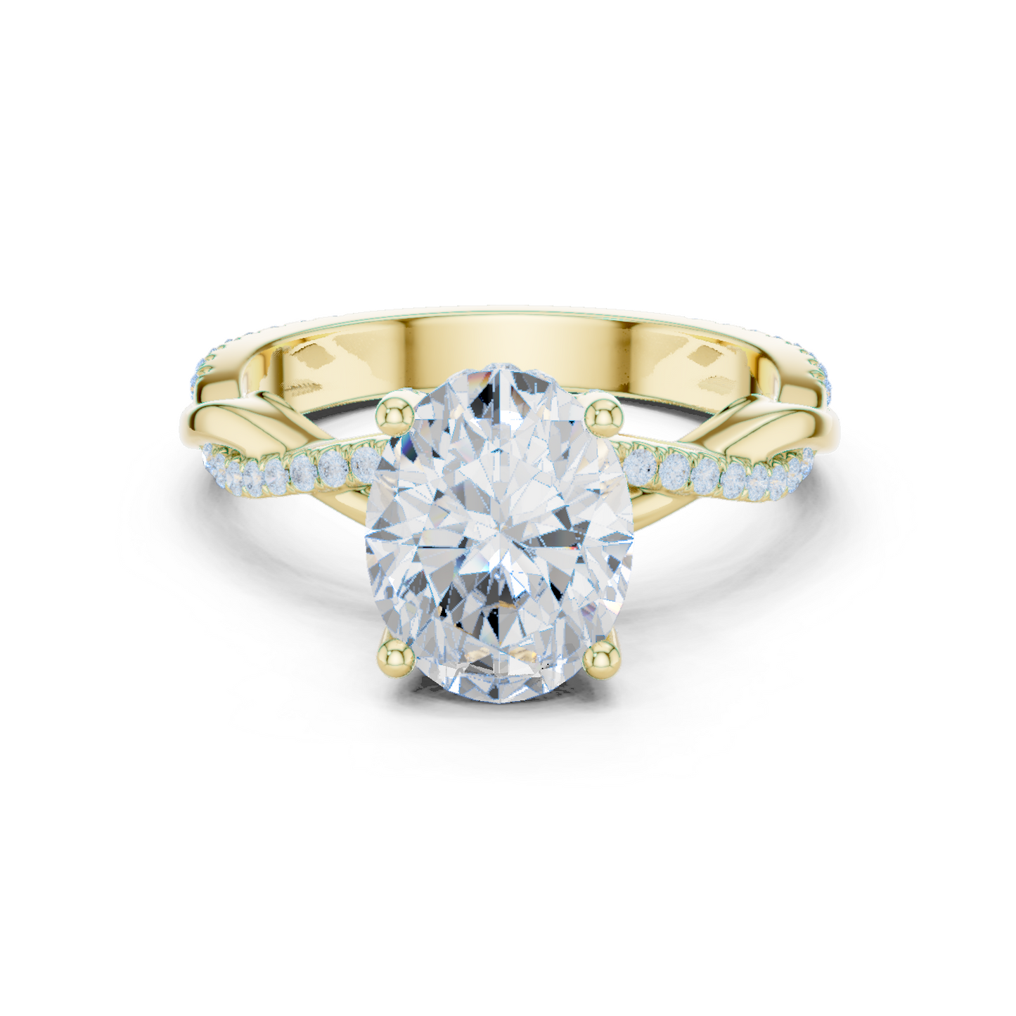 2.31ctw Oval-Cut Pavé Diamond Twisted Infinity Ring | Yellow Gold Solitaire