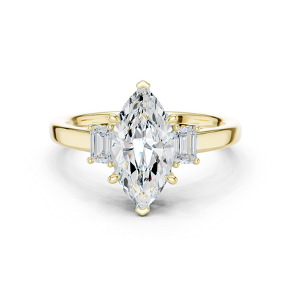 1.70ctw Marquise & Emerald Shaped Diamond Three-Stone Engagement Ring in Yellow Gold