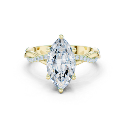 2.37ctw Marquise-Cut Pavé Diamond Twisted Infinity Ring | Yellow Gold Solitaire