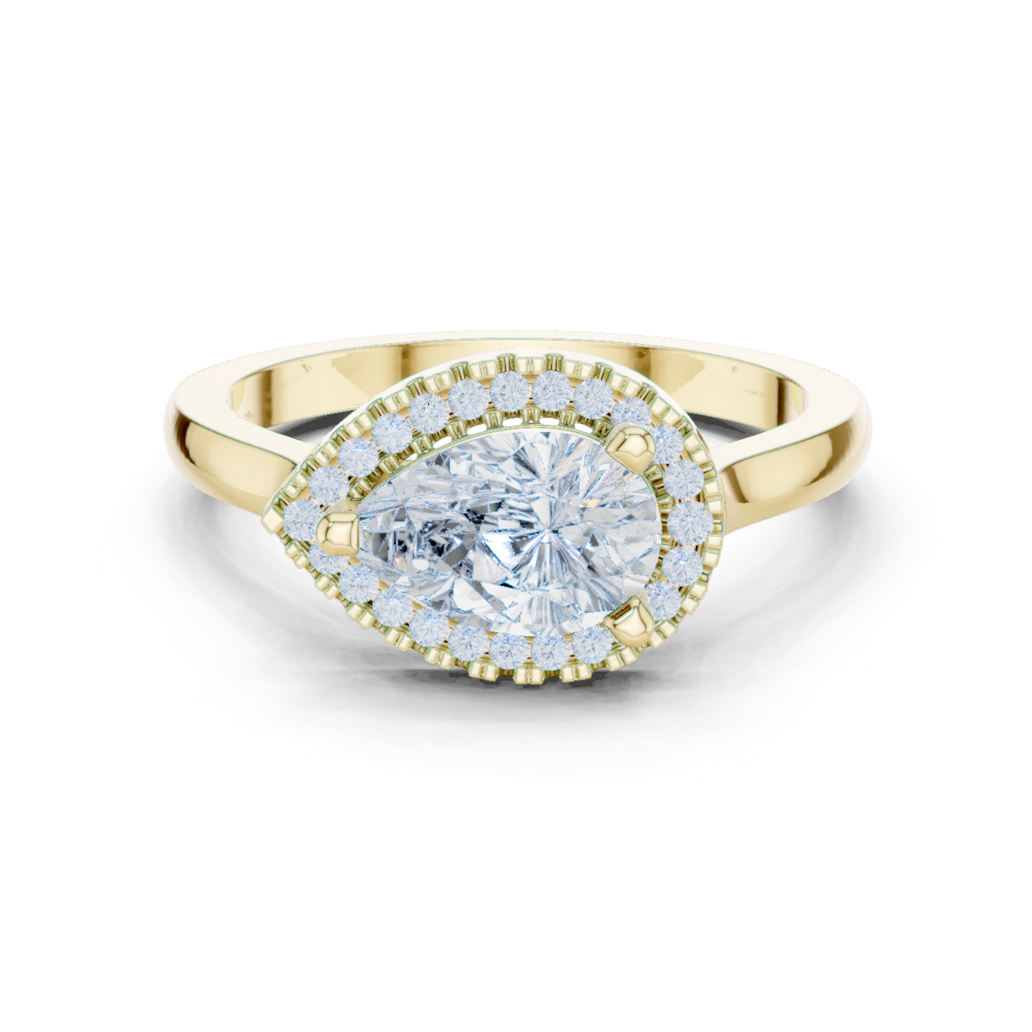 1.07ctw Pear Diamond East-West Halo Ring Plain Band - Solid Gold