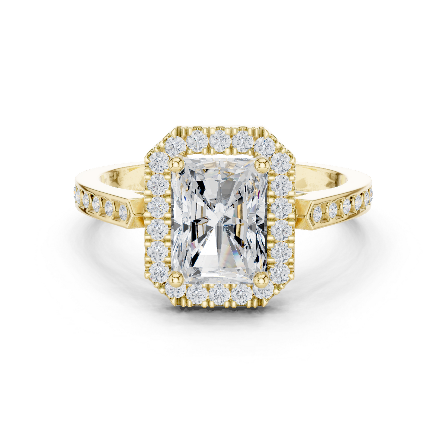 2.24 Carat Radiant Cut Diamond Halo Engagement Ring | Yellow Gold