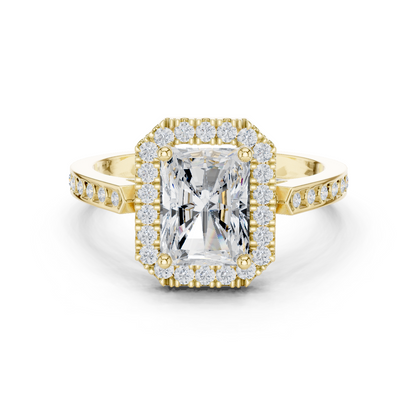 2.24 Carat Radiant Cut Diamond Halo Engagement Ring | Yellow Gold