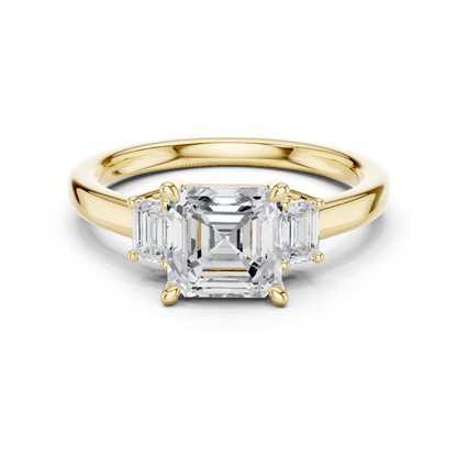 1.70ctw Asscher & Emerald Shaped Diamond Three-Stone Engagement Ring in Yellow Gold