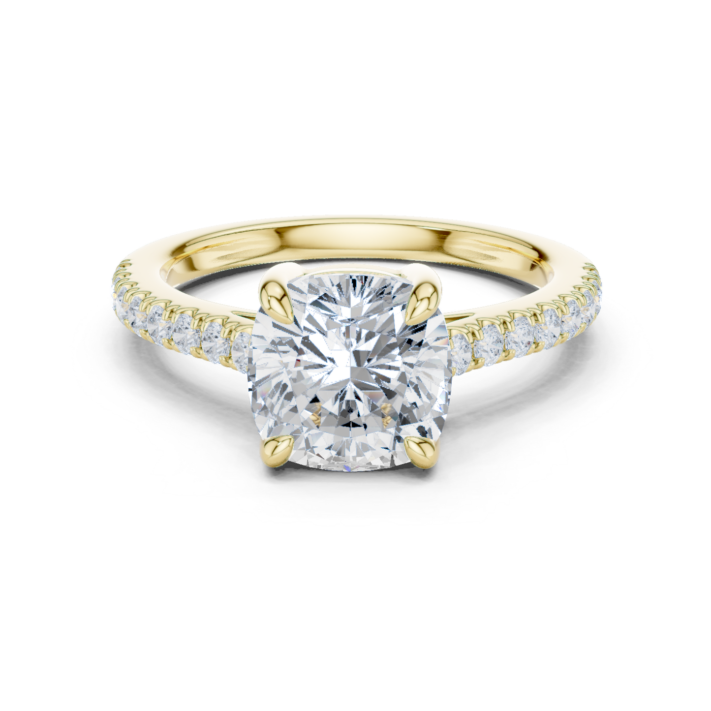 2.30ctw Cushion Cut Diamond Pavé Ring | Yellow Gold Solitaire