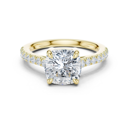 2.30ctw Cushion Cut Diamond Pavé Ring | Yellow Gold Solitaire