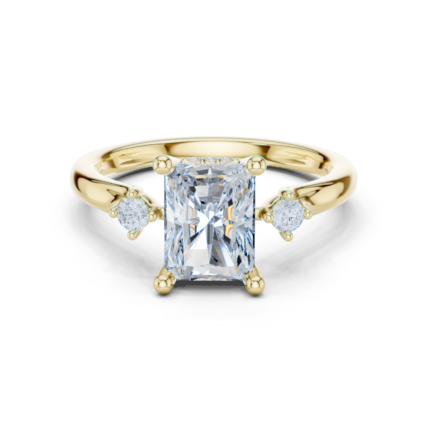 2.16ctw Radiant Cut Three-Stone Ring with Hidden Halo | Yellow Gold