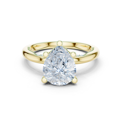 2.60ctw Pear-Cut Diamond Solitaire Hidden Halo Engagement Ring | Solid Gold