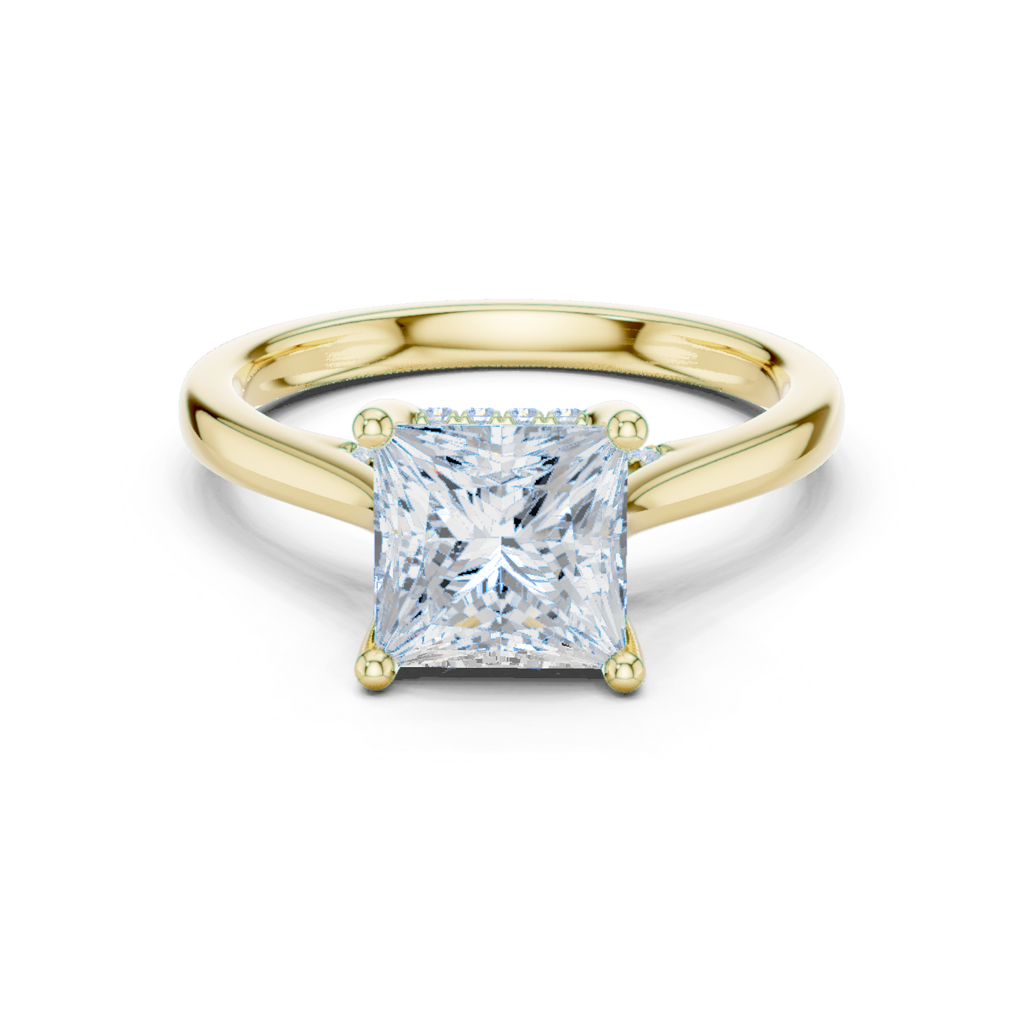 2.14ctw Princess Cut Diamond Pave Solitaire Hidden Halo Ring | Yellow Gold
