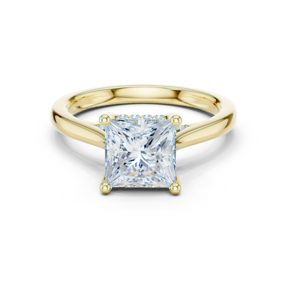 2.14ctw Princess Cut Diamond Pave Solitaire Hidden Halo Ring | Yellow Gold