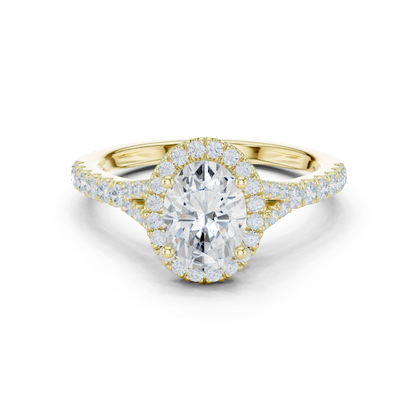 1.39ctw Oval-Cut Diamond Halo Split Shank Pavé Bridal Ring | Yellow Gold