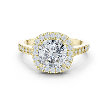 2.26 Carat Cushion Cut Diamond Halo Engagement Ring | Yellow Gold