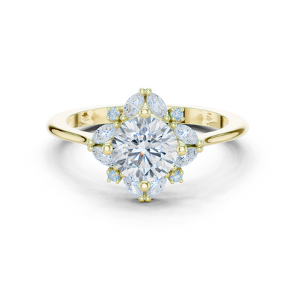 1.16ctw Round Diamond Marquise Cluster Starburst Halo Ring - Solid Gold