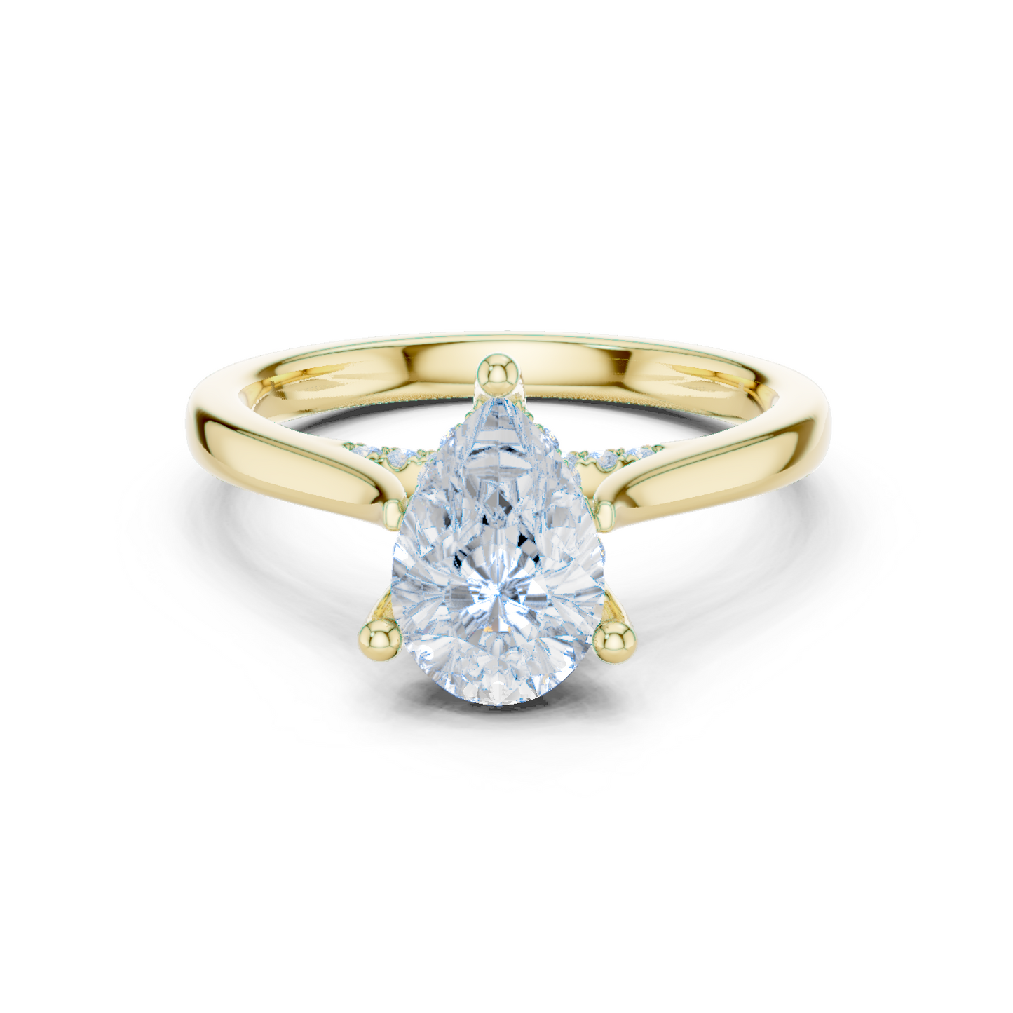 2.14ctw Pear Cut Diamond Pave Solitaire Hidden Halo Ring | Yellow Gold