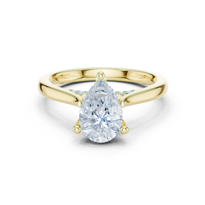 2.14ctw Pear Cut Diamond Pave Solitaire Hidden Halo Ring | Yellow Gold
