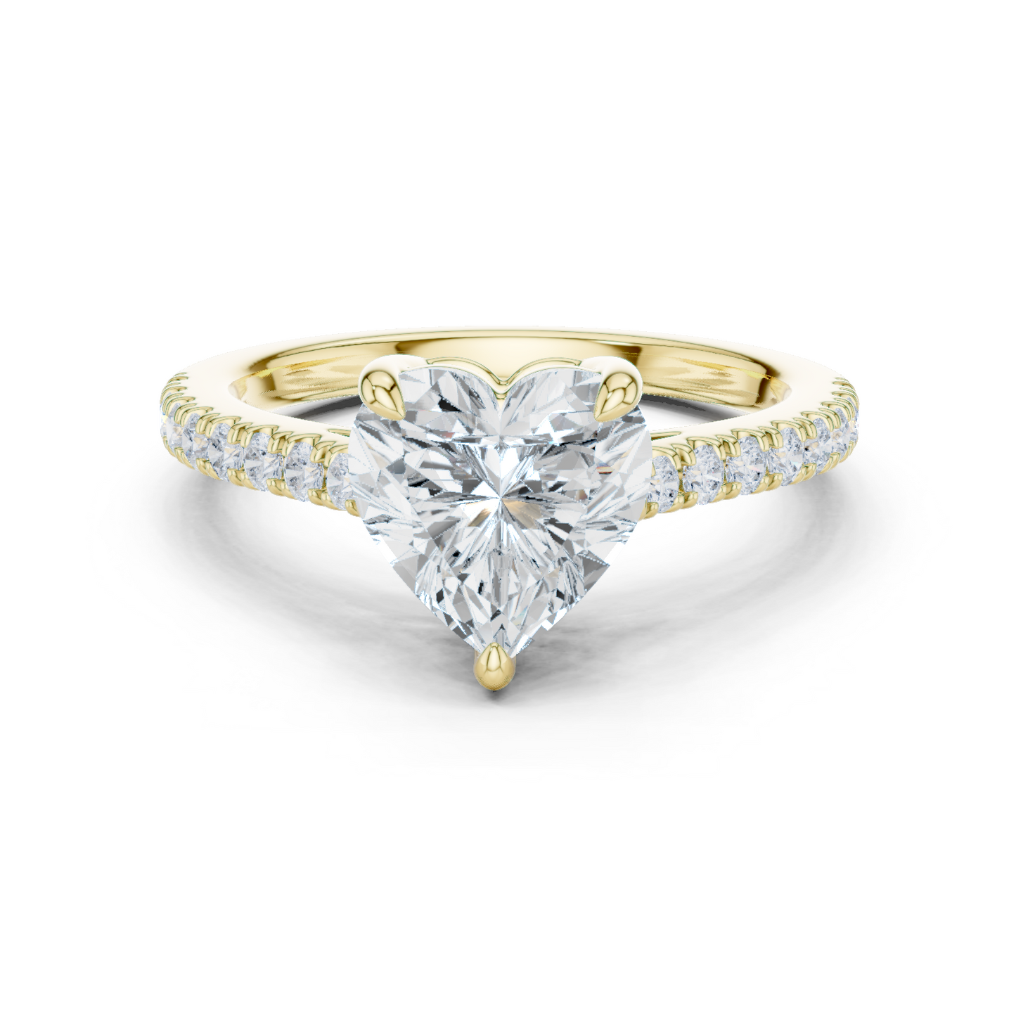 2.30ctw Heart Shaped Diamond Pavé Ring | Yellow Gold Solitaire