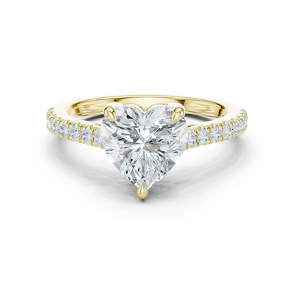 2.30ctw Heart Shaped Diamond Pavé Ring | Yellow Gold Solitaire